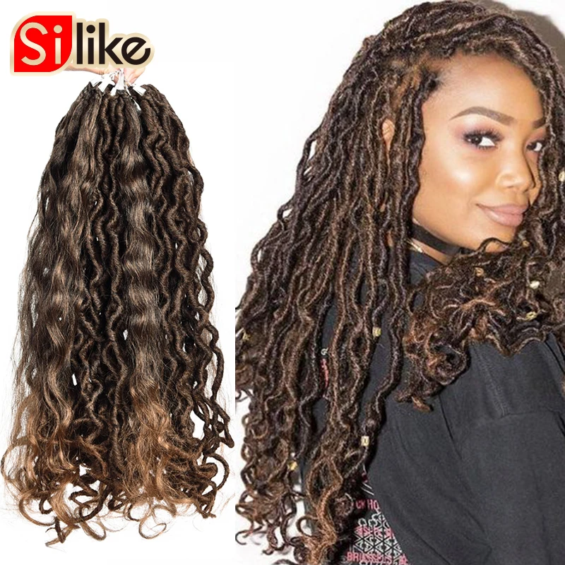 Фото 18 дюймов Boho Locs вязание крючком плетение волос ручной работы дреды искусственные Locs С Curl заканчивается синтетических богемный волос для Для ... №1