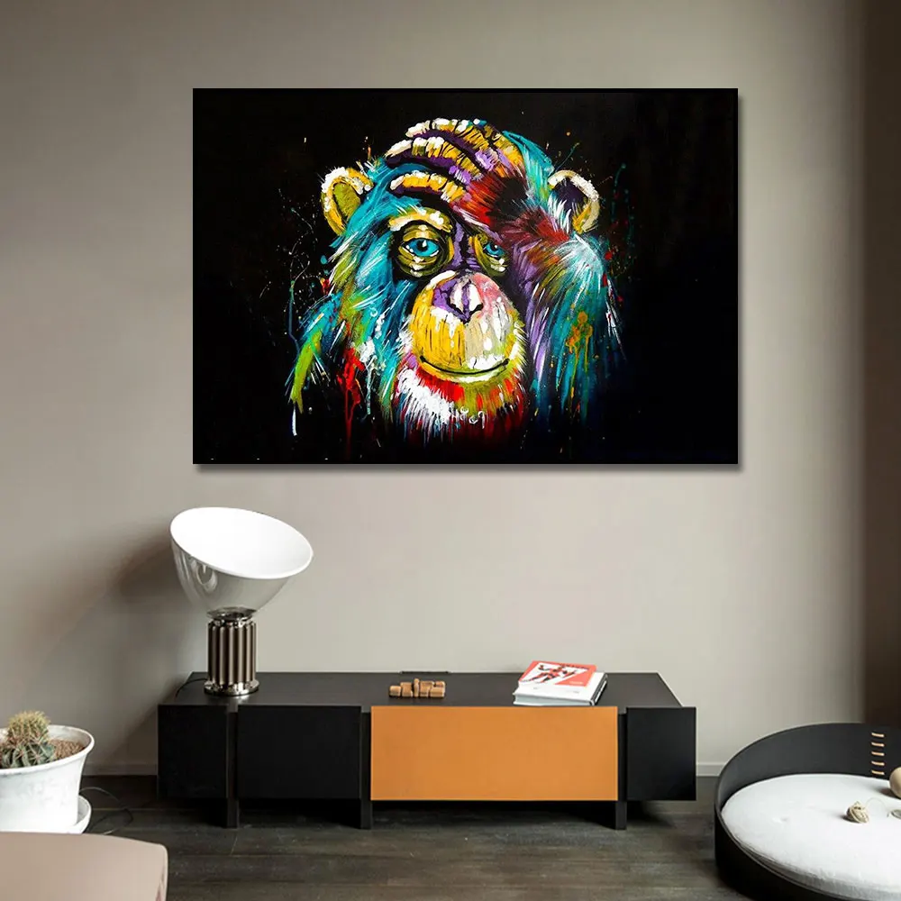 Забавные милые разноцветные обезьянки холст картина печатный плакат Настенная