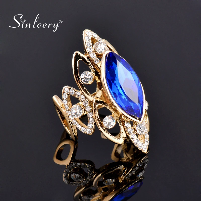 SINLEERY роскошные кольца в африканском стиле с синим кубическим цирконием большие
