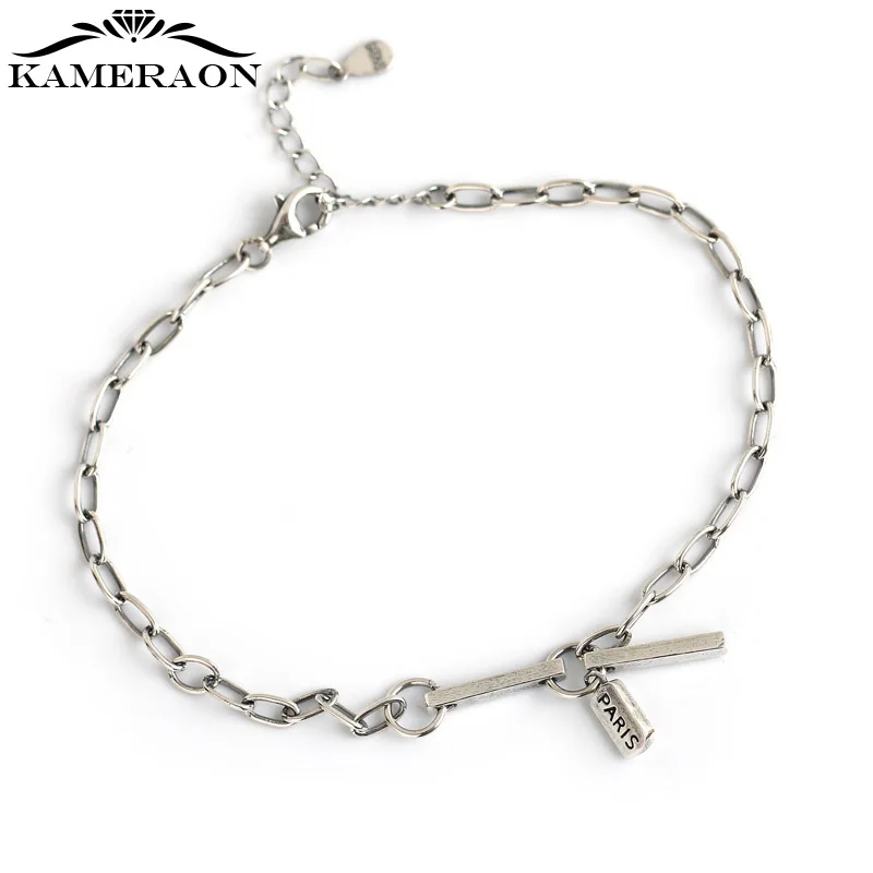

New Retro Simple Square Card S925 Sterling Silver Female Charm Bracelet for Women Girls Trendy Geometric Jewelry 2021