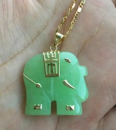 

Asian NATURAL green jade Elephant Pendant Necklace