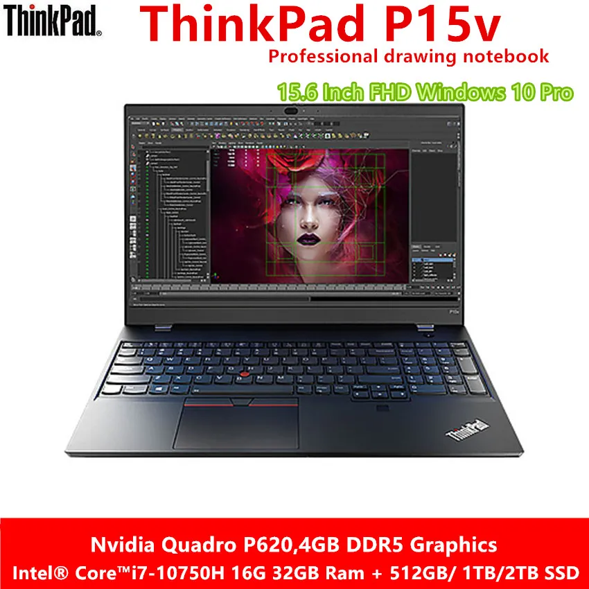 High-end Lenovo Laptop ThinkPad P15v 15.6 Inch FHD i7-10750H 32GB Ram 2TB SSD Nvidia 4G Dedicated Graphics Official Customized