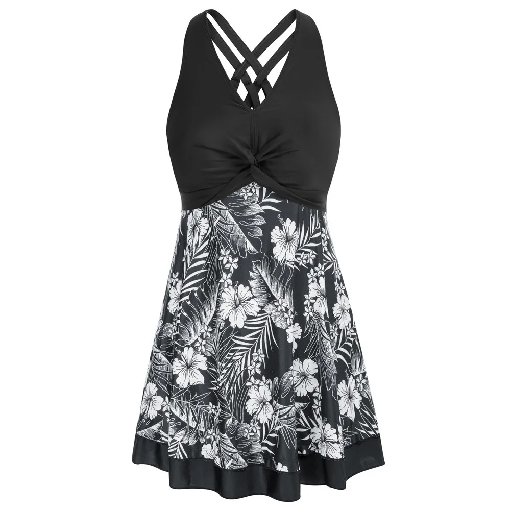 

Gk 2pcs Set Swimwear Women Swimsuits Sexy Bikini Women's Plus Size Swim Dress+Briefs Sleeveless V-Neck Cross Back Beachwear New