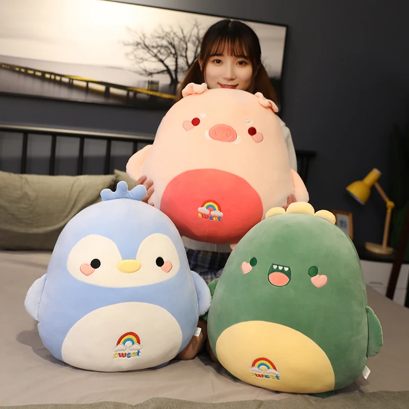Almohada de felpa de 50cm para ni&ntilde;os, mu&ntilde;eco de peluche Kawaii, oso, pollo, conejo, ping&uuml;ino, cerdito, dinosaurio, Animal de dibujos animados, coj&iacute;n para silla-2