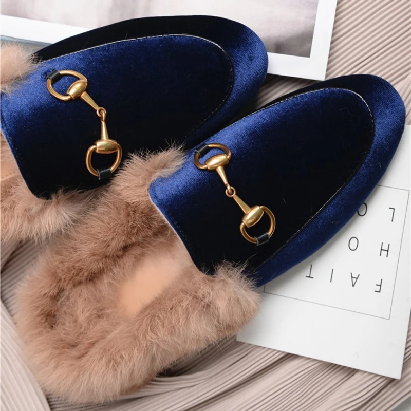 VISI HOP/ г.; модные Настоящий мех кролика; Шлепанцы из натуральной кожи; женские пушистые тапочки; зимняя теплая обувь