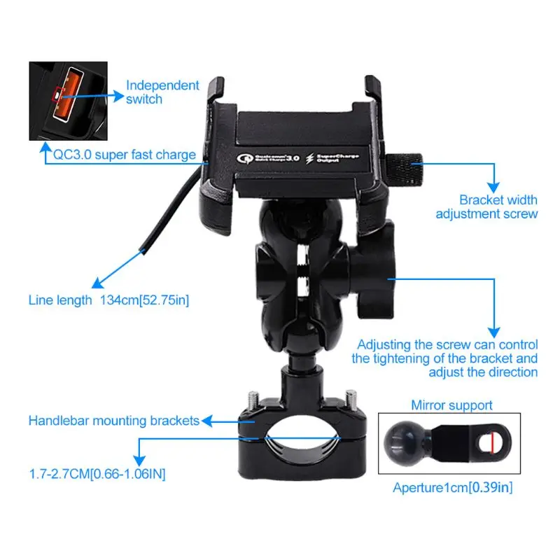 waterproof metal motorcycle smart phone mount with qc 3 0 usb quick charger motorbike mirror handlebar stand holder for samsung free global shipping