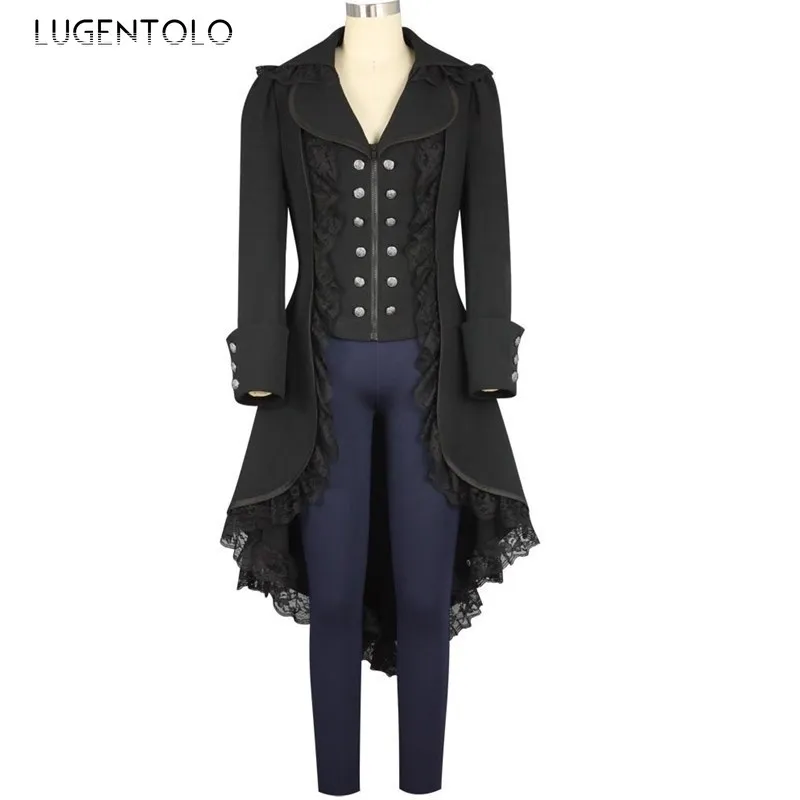 

Тренч Женский в стиле панк, смокинг, черная Готическая куртка с длинным рукавом и лацканами, тонкое облегающее пальто средней длины, весна-л...