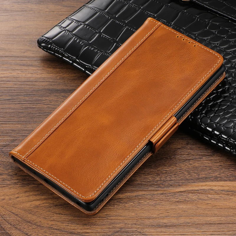 Light Brown Для samsung Galaxy Note10 флип-кейс из натуральной кожи деловой бумажник oil Wax Подставка Крышка смартфона для samsung Note10 Plus - Цвет: Light Brown