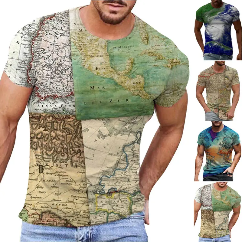 

Mens Vintage Printed Holiday Short Sleeve T-Shirt Summer Casual Blouse Loose Top