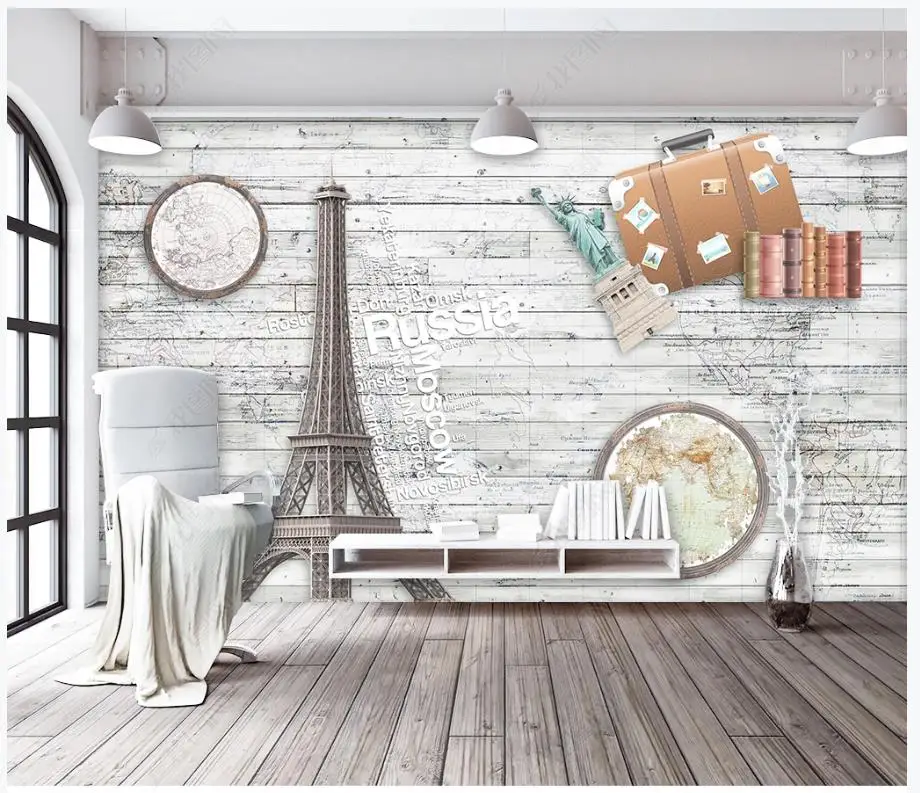 

Custom photo wallpaper for walls 3 d mural Tower World Map Retro Mediterranean Background wall papers for living room decor