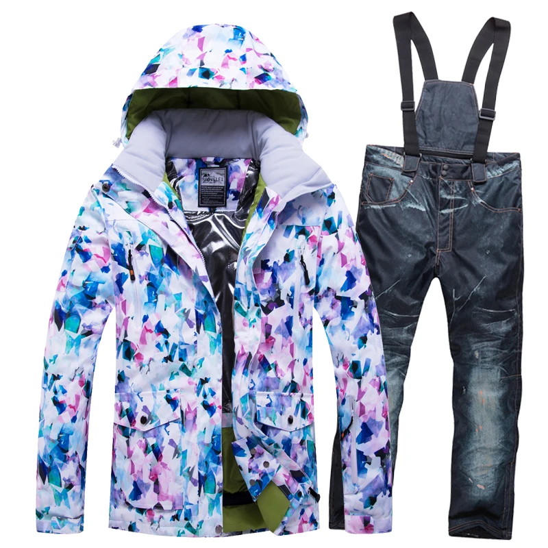 Color 9 Женский лыжный костюм куртка для сноуборда брюки зимняя одежда брюки ветрозащитная водонепроницаемая Спортивная одежда для улицы женская утепленная с капюшоном - Цвет: Color 9