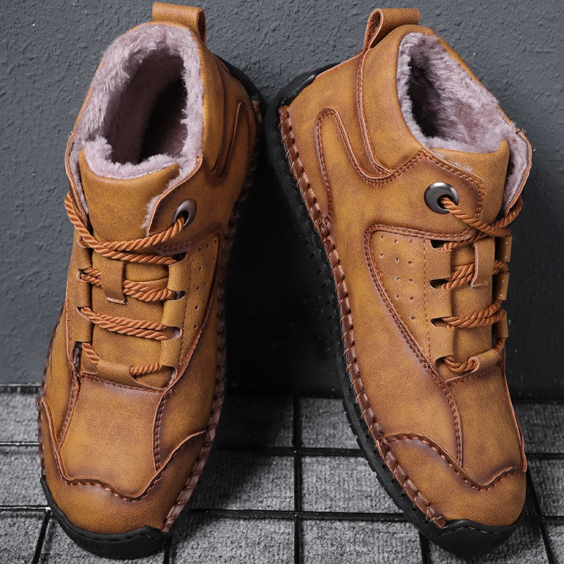 

Men Winter Boots With Fur Split Leather Boots Men Snow Boots Soft Comfort Winter Shoes Men Ankle Boots Fur Men Shoes Snow