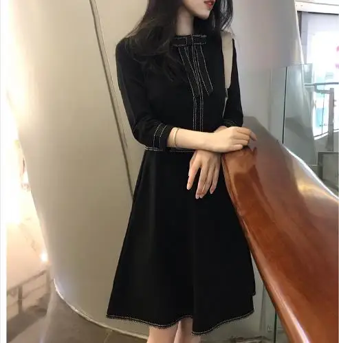 Clobee 2020 черное платье трапециевидной формы женское Винтаж элегантный длинный