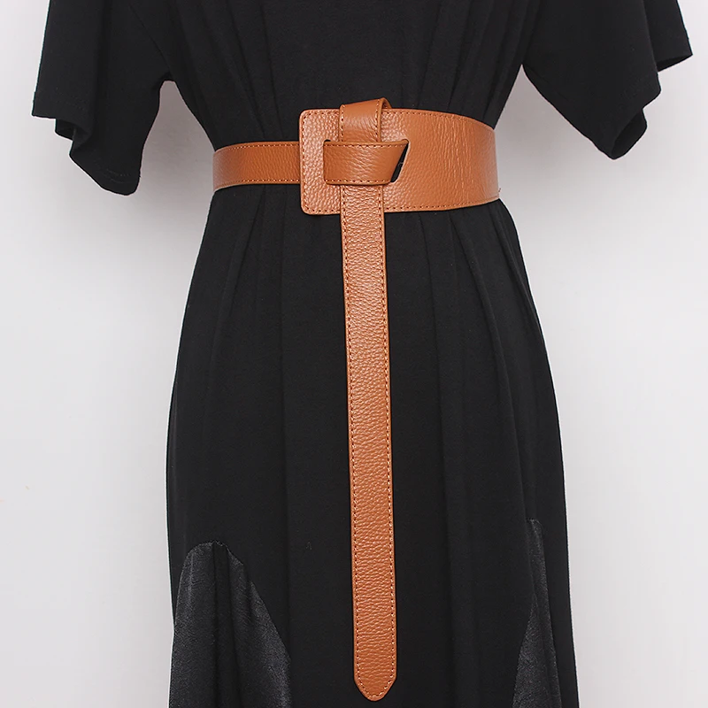Fashion Wide Leather Corset Belt Female Buckle-Free Waist Belt For Dress Hassle Belt Vintage Luxury Brand Waistband Strap