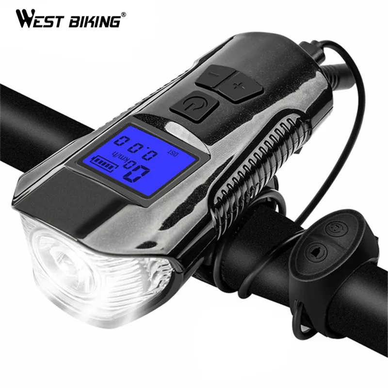 WEST BIKING велосипедный передний светильник светодиодный USB Перезаряжаемый велосипедный фонарь с компьютером электрический сигнал руля головной светильник для велоспорта