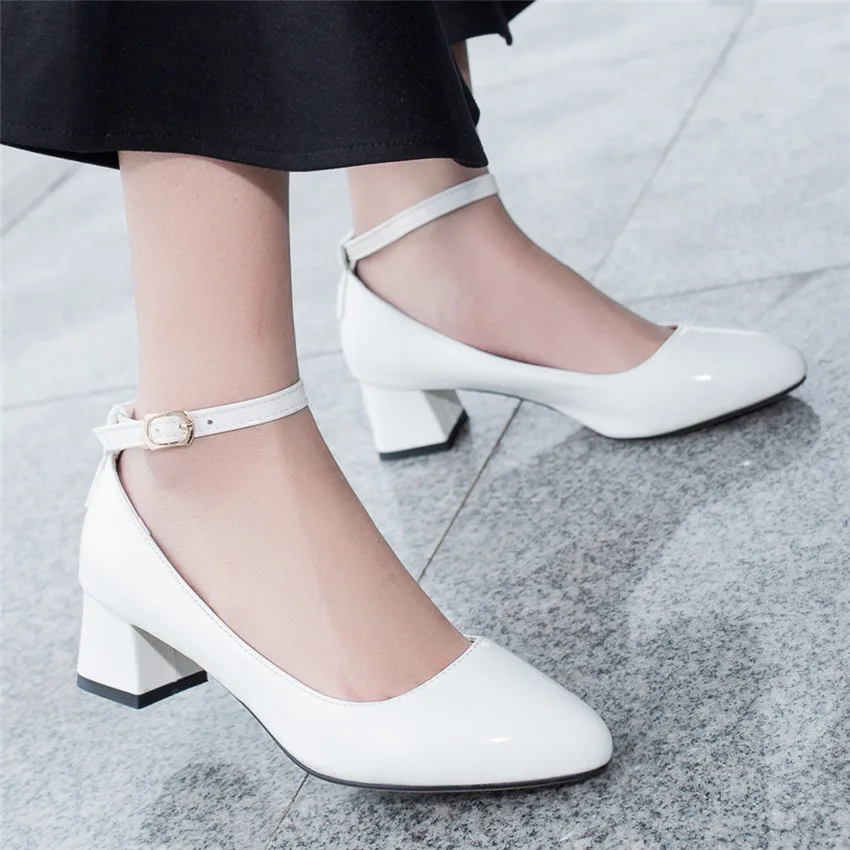 

Office Pumps Square Mid High Heels Woman Casual Shoes Slip on Women Shoes Small Big Size 34 - 47