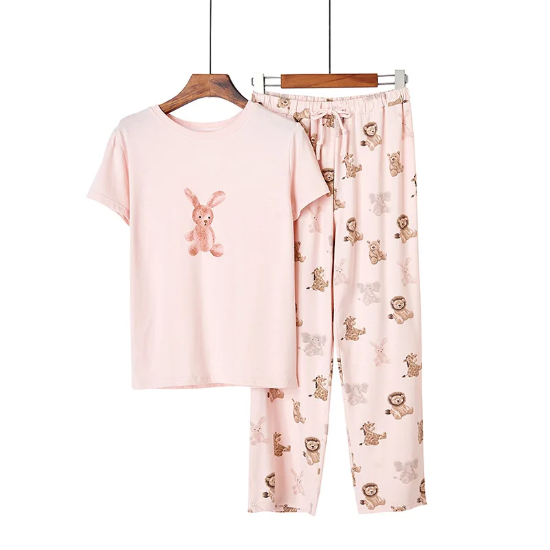 

2020 Spring And Summer Cotton Pajamas Female Short-Sleeved Trousers Japanese Cartoon Girl Feeling Loose Home Service Suit