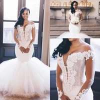 new sexy arabic mermaid wedding dresses off shoulder long sleeves lace appliques illusion keyhole plus size formal bridal gowns