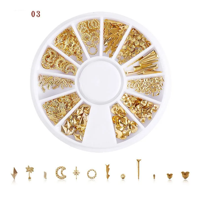 1 Wheel Gold Nail Art Decorations Studs Accesoires Nails Design Jewelry Manicure Metal Charms 3D Strass Ongles Supplies W03 | Красота и