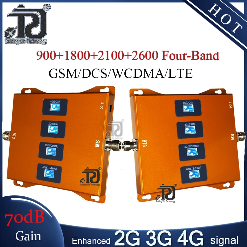 Новый усилитель сигнала GSM 900 1800 2100 2600 МГц четырехдиапазонный 2G 3G 4G для мобильных устройств.