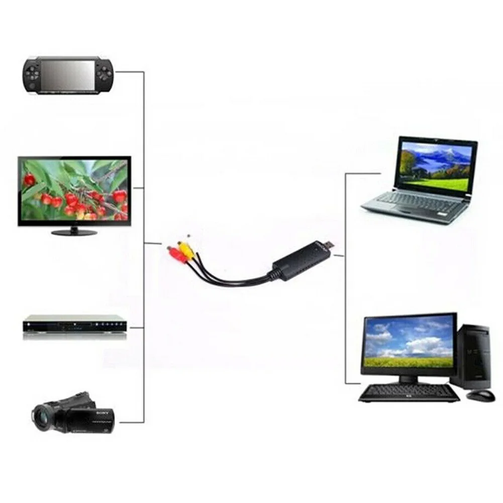 Адаптер USB 2 0 для аудио телевизора Видео VHS к ПК DVD VCR преобразователь простой