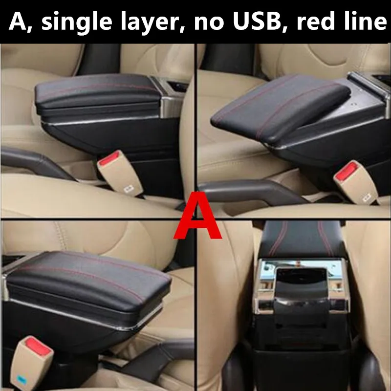 A Black red line Подлокотник для России KIA K2 Рио 3 2012 2013 2012 хранения автомобиля Органайзер для USB Кожаный Автомобильный подстаканник аксессуары - Название цвета: A Black red line