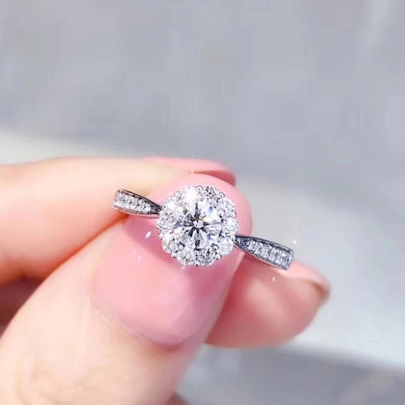 

Женское кольцо в виде лотоса AEAW, роскошное бриллиантовое кольцо из белого золота 18 карат, бриллиант 0,3 карата, помолвка для женщин