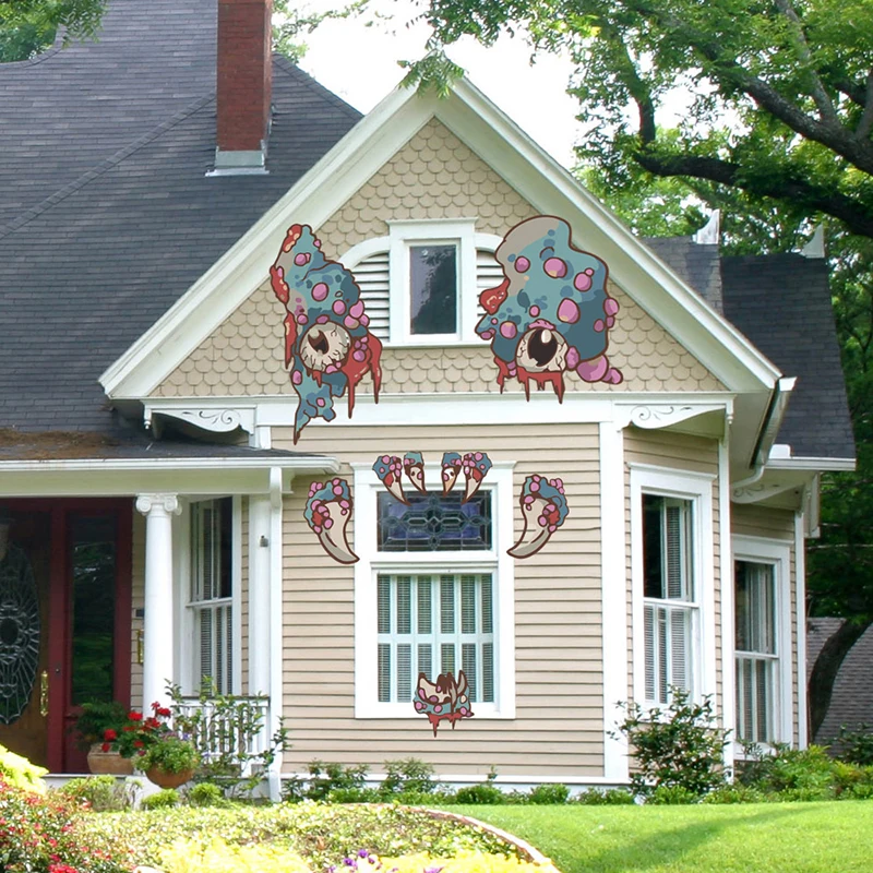 

Happy Halloween Wall Floor Sticker Horror Wall Stickers With Eyes Fangs Sticker car Window Home Decoration Decal Decor Party