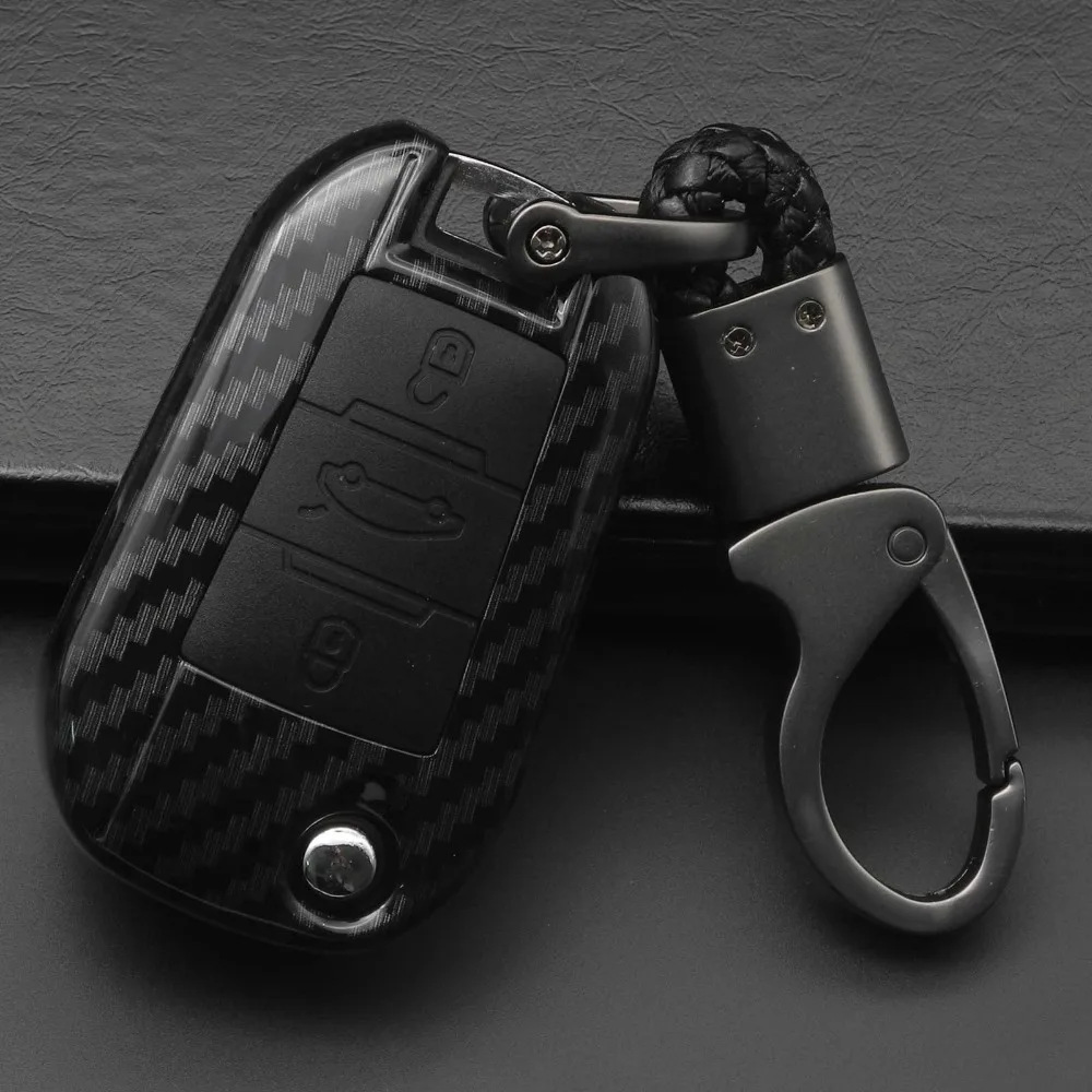 3 кнопки из углеродного волокна + силиконовый чехол для ключей от машины Peugeot 107 206