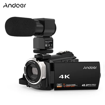 Balck plus Mic Andoer WiFi цифровая видеокамера 4K 1080P 48MP камера видеокамера рекордер с 0.39X макрообъектив микрофон сенсорный экран Ночной прицел - Цвет: Balck plus Mic
