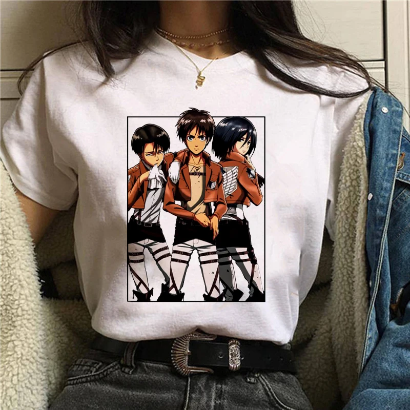 

Women's T-shirts Japanese Anime Harajuku Attack on Giant Woman Tshirts Top Design White Short Sleeve y2k Aesthetic