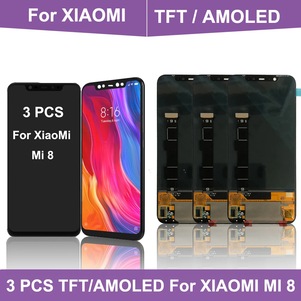 

Оптовая продажа, 3 шт., Super Amoled дисплей для Xiaomi Mi 8, сменный ЖК-экран для Xiaomi Mi 8, MI8, дисплей M1803E1A