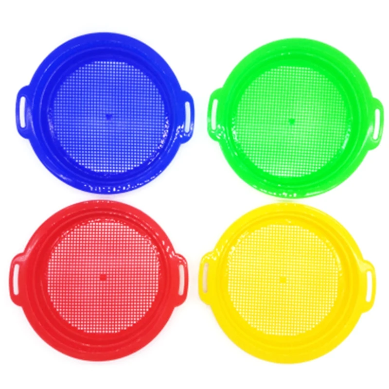 

4PCS Stop Sand Sifter Sieves Toy For Sand Beach 4 Pack Set Red Blue Yellow Green For Children Kids Toy