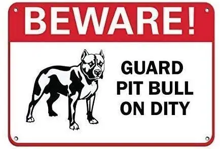 

Guard Pit Bull On Duty Pet AnimalWall Sign Art Iron Painting Retro Metal Plaque Decor Warning Signs for Cafe Bar