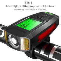 usb bicycle flashlight bicycle computerhorn bike front light ipx4 waterproof headlight odometer bike accessories