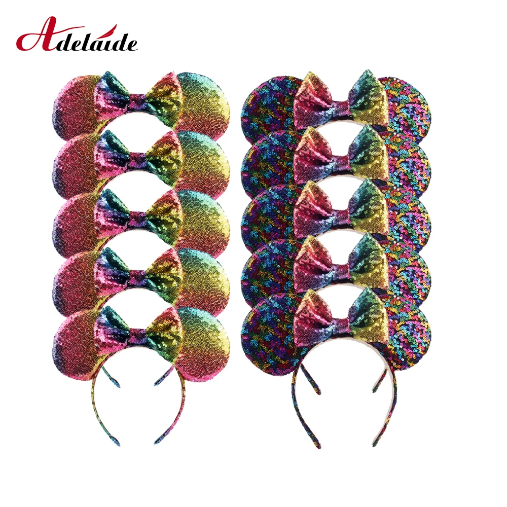 Повязка на голову детская с радужными блестками уши Минни-Маус 10 шт. |