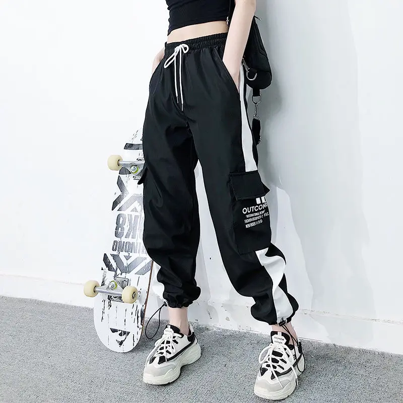 

2020 cargo pants summer women High waist pants loose joggers pants streetwear punk black capris trousers Korean Harem Pants