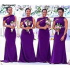 Фиолетовые длинные платья подружки невесты 2021, африканская черная Женская атласная юбка-годе, свадебное вечернее платье, бальное платье для выпускного вечера, индивидуальные платья