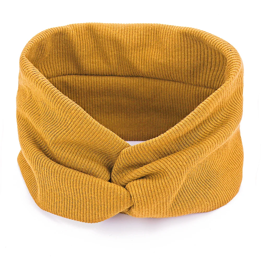 Женская повязка на голову цвет Широкий Тюрбан Твист вязаный хлопок лента для