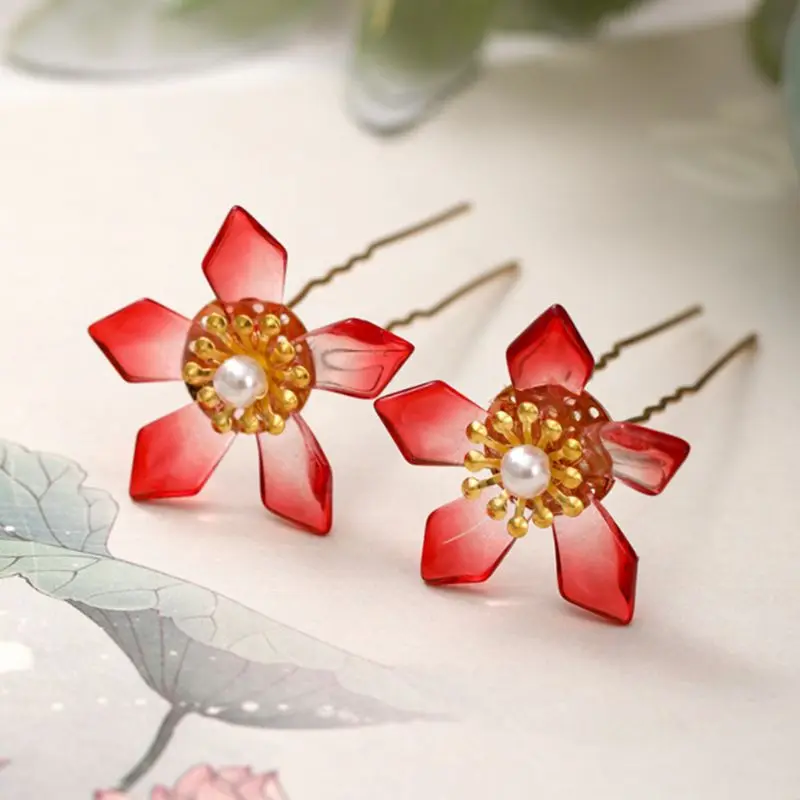 

Cute Hair Clips for Women Red Flower Hairpin Fashion Hair Accessory Head Jewelry 2021 1 Pair