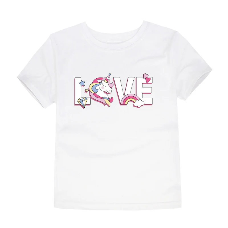 Летние хлопковые футболки с коротким рукавом для девочек топы единорогом