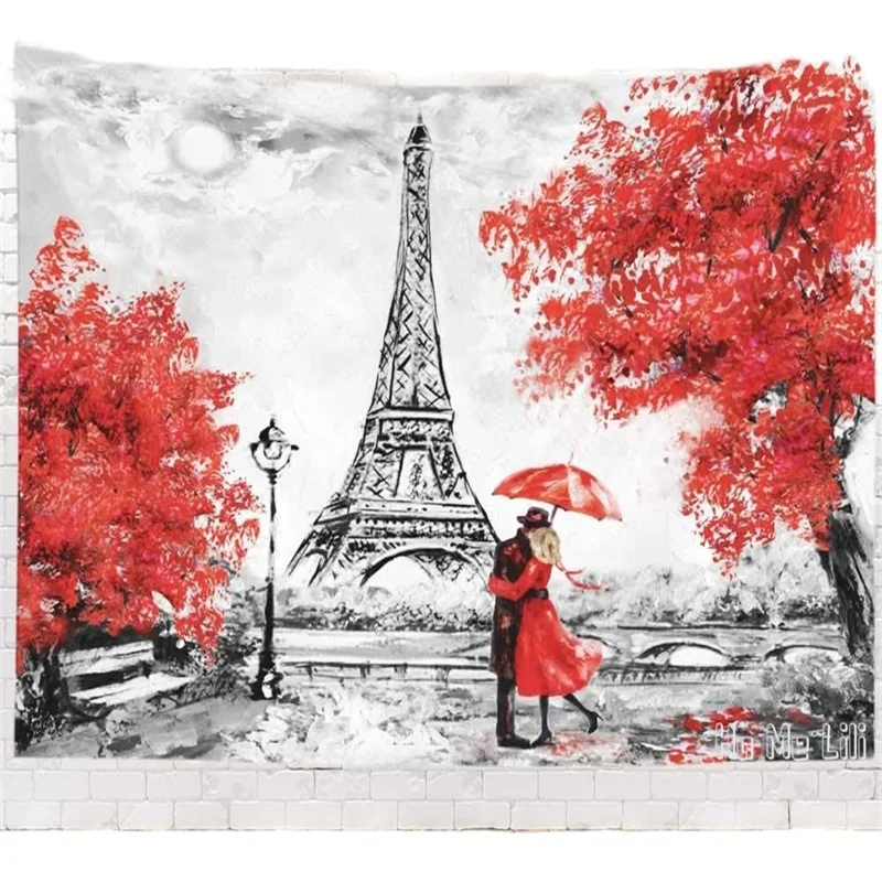 

Paris City Landscape France Eiffel Tower Black White Red Modern Art Wallpaper Under Street Wall Hanging By Ho Me Lili Tapestry