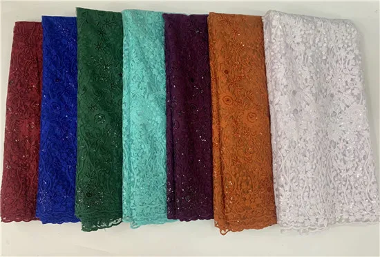 Высококачественная африканская оранжевая кружевная ткань бисер французская