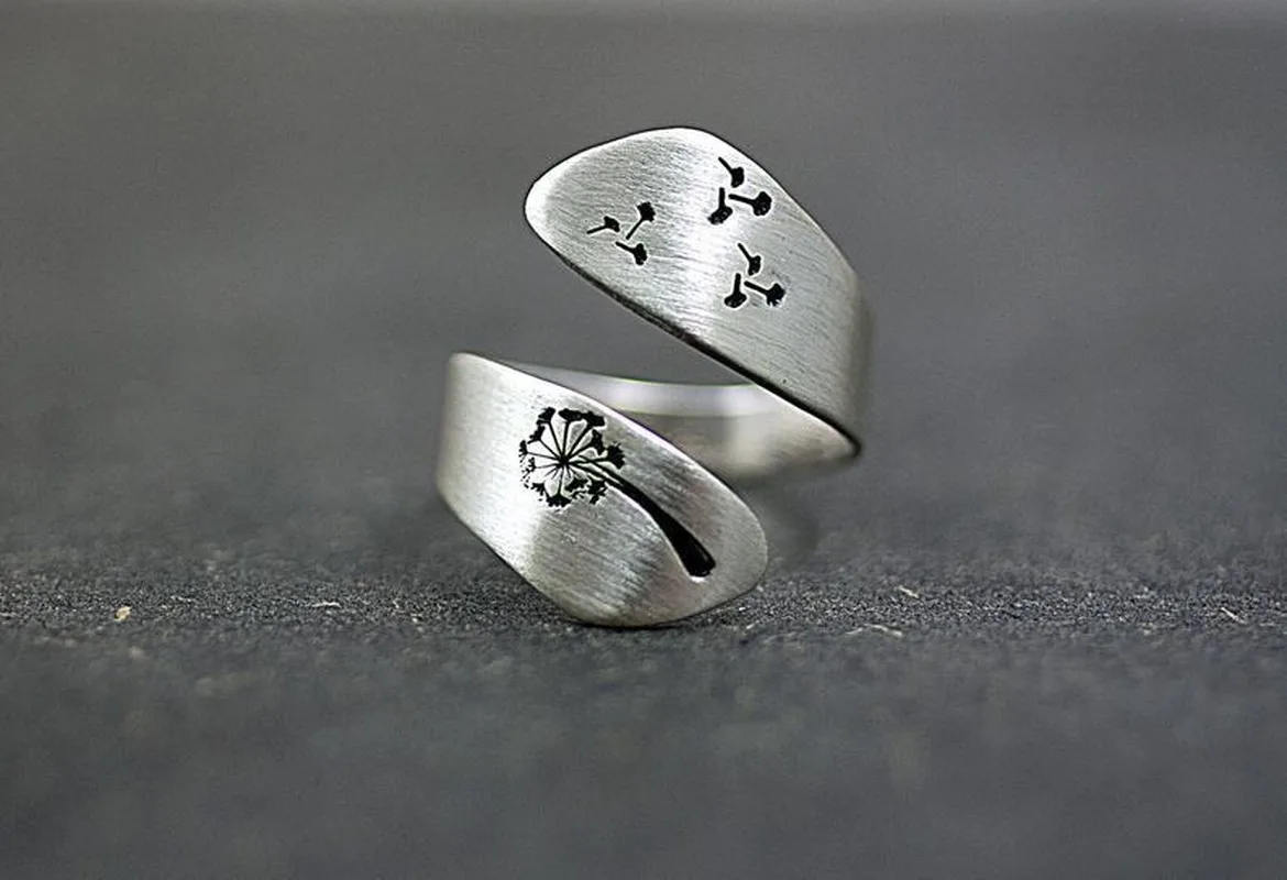 

Cross-border European and American Alloy Ladies Dandelion Ring Printing Casual Party Birthday Gift Open Ring Adjustable Ring