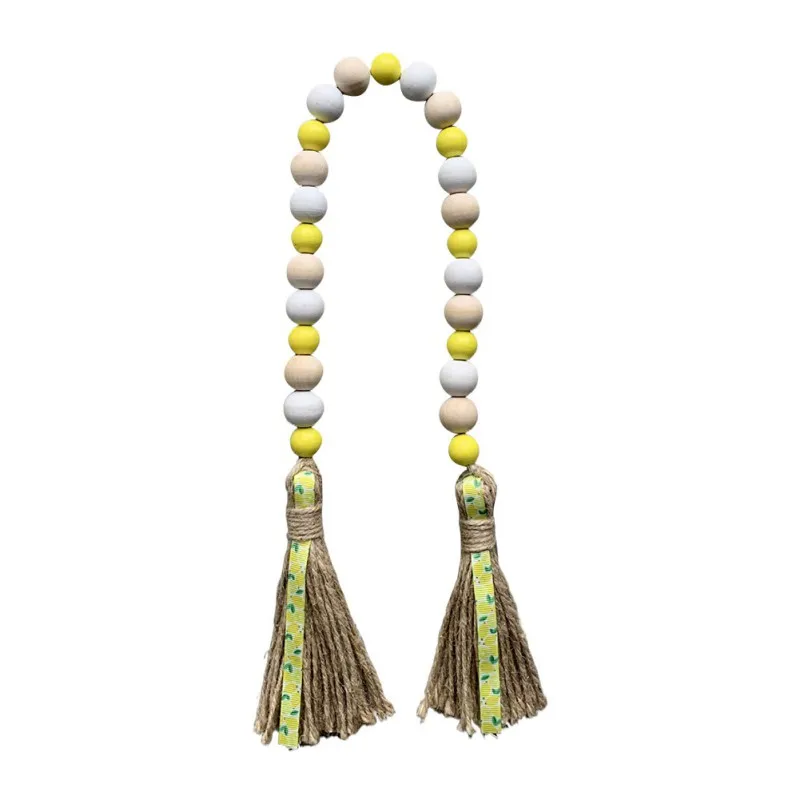 

INS Wood Bead Garland Farmhouse Decor Wood Bead Garland with Tassels Boho Wall Hanging Decorations Rustic Home Pendant Ornaments