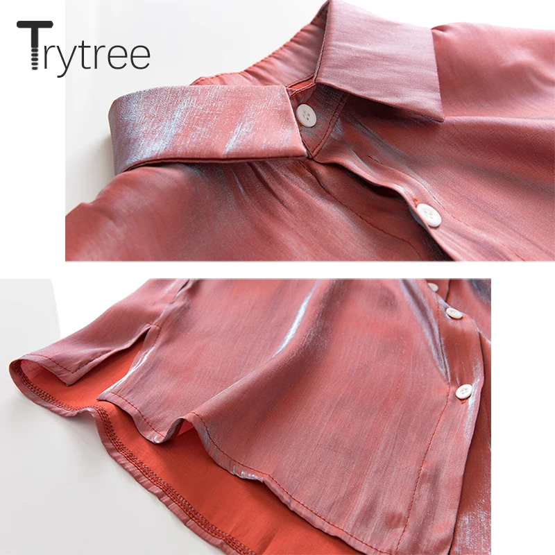 Trytree/Осенняя Женская Повседневная Блузка с отложным воротником однобортный