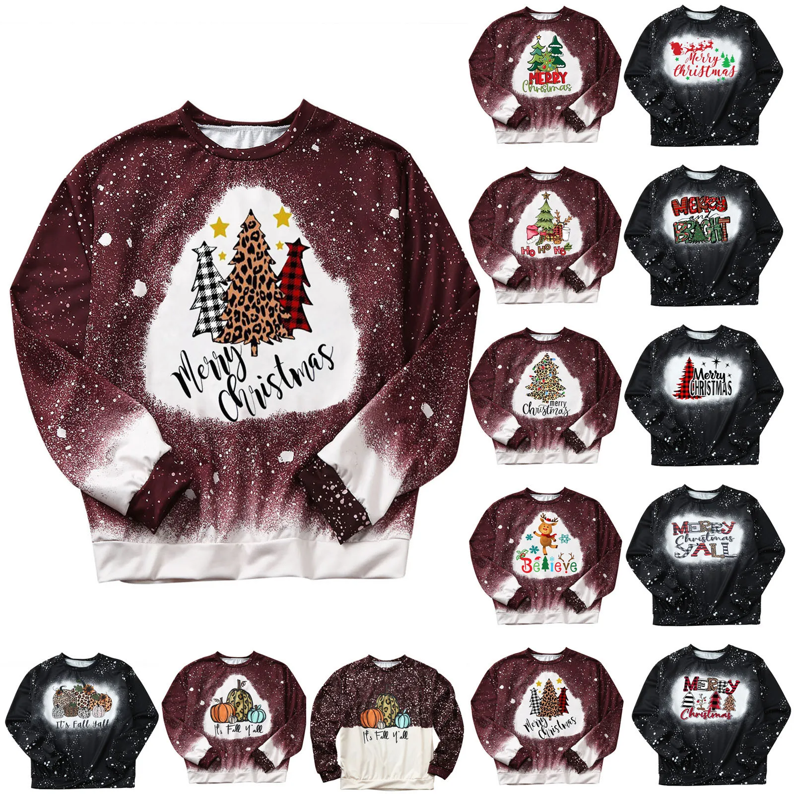 

2021 Merry Christmas O Neck T-shirt Women Long Sleeve Distressed Printed Athletic Sweatshirts Loose Tee Ropa Coreana#Q