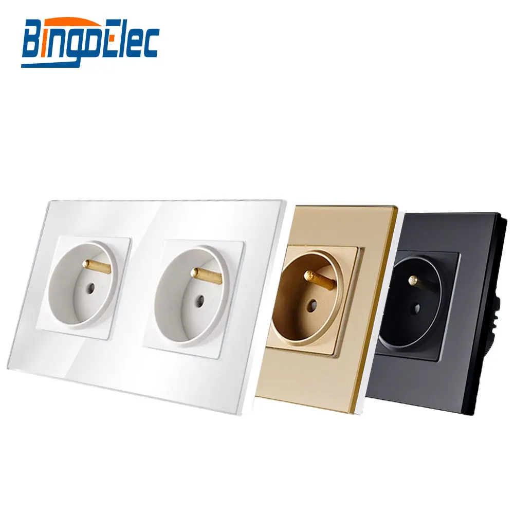 Bingoelec стандарт ЕС 16 А двойная французская розетка белая стеклянная панель