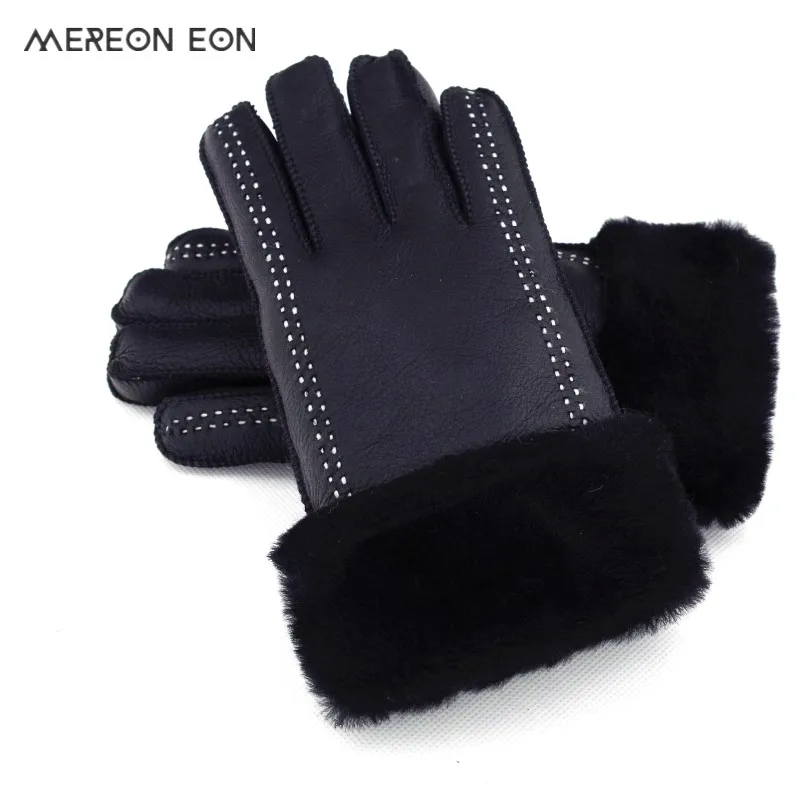 Зимние теплые женские шерстяные перчатки из натуральной овчины большие размеры