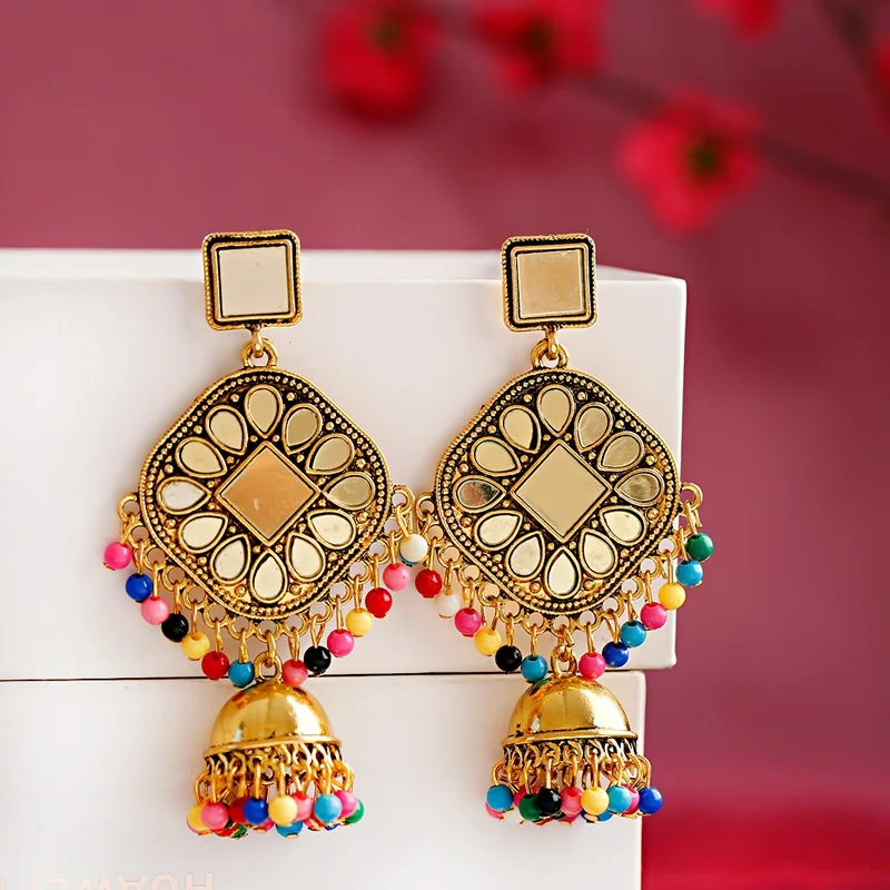 Женские серьги Jhumka большого серебристого цвета индийские украшения красочные